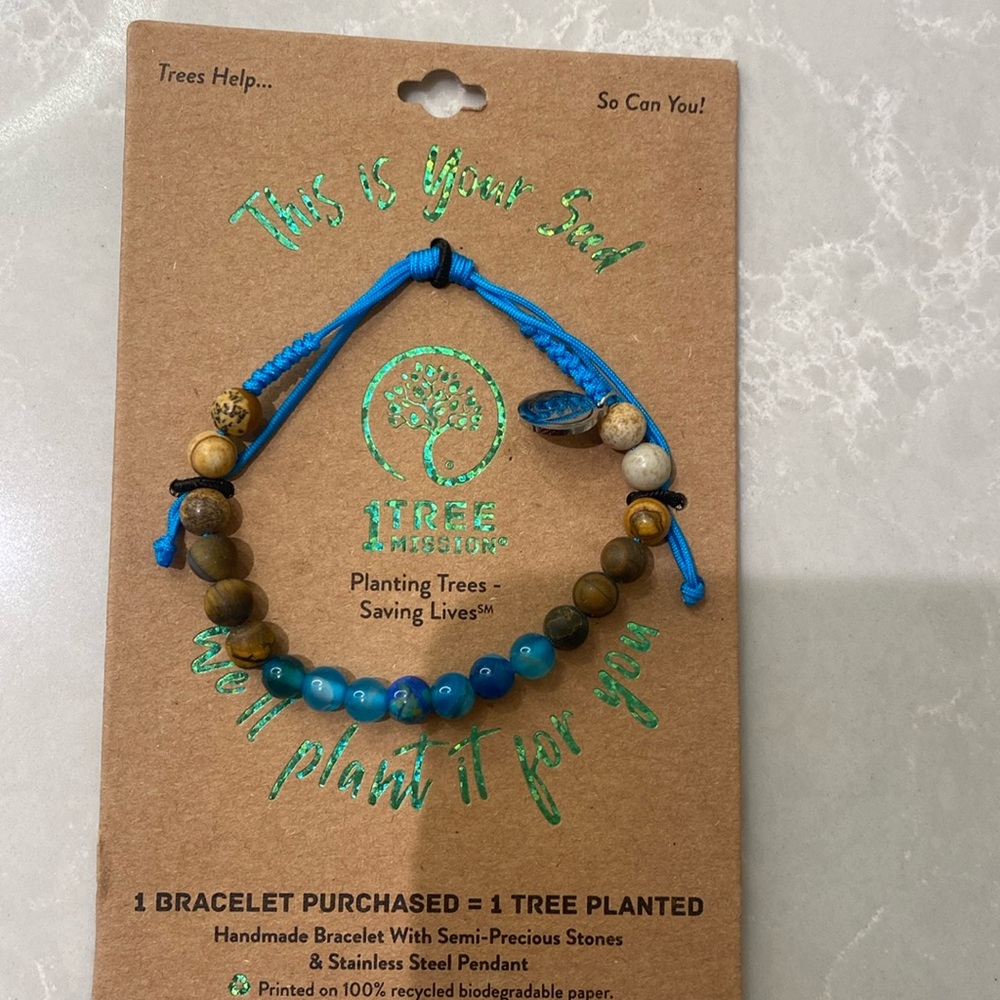 Azurite Tigers Eye Jasper Agate semi precious adjustable corded beaded bracelet